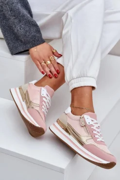 Buty Sportowe Błyszczące Damskie Na Platformie Różowe Florefedi