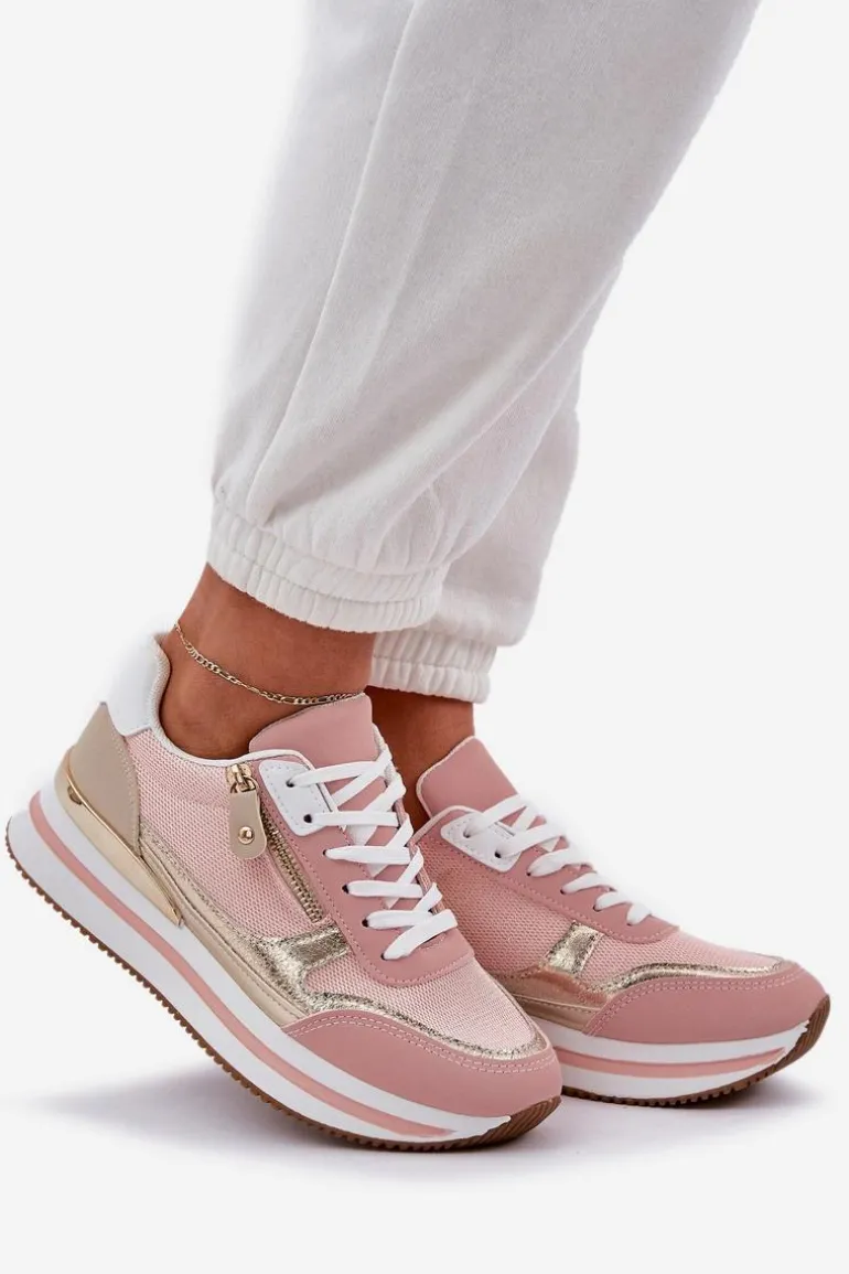 Buty Sportowe Błyszczące Damskie Na Platformie Różowe Florefedi