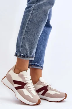Buty Sportowe Damskie Beżowo-Bordowe Chloette