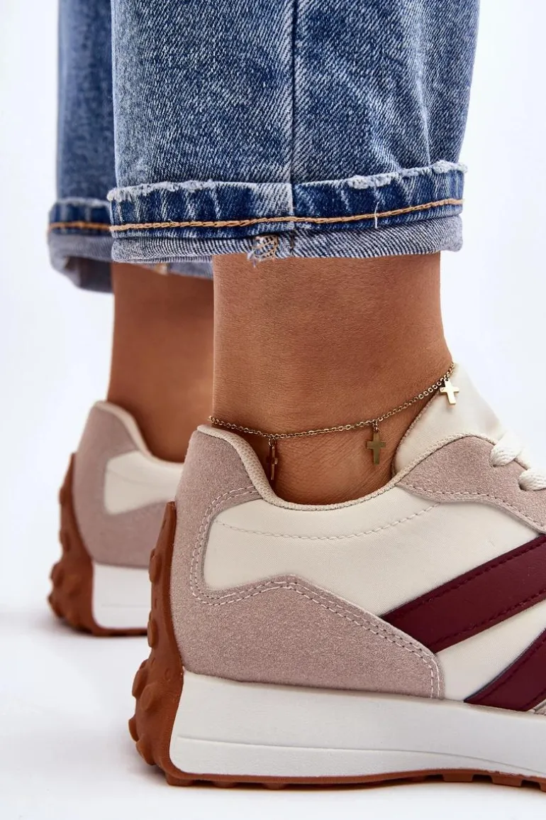 Buty Sportowe Damskie Beżowo-Bordowe Chloette