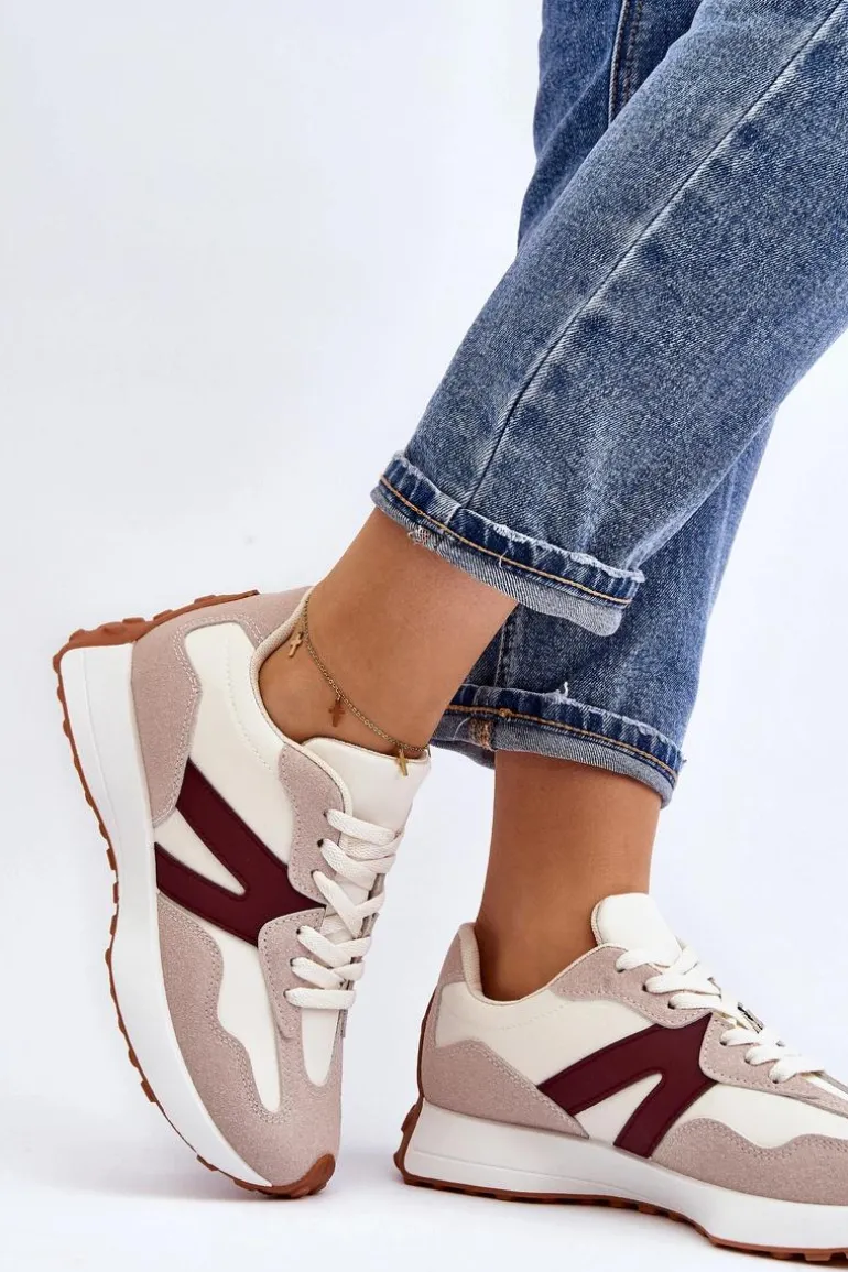 Buty Sportowe Damskie Beżowo-Bordowe Chloette