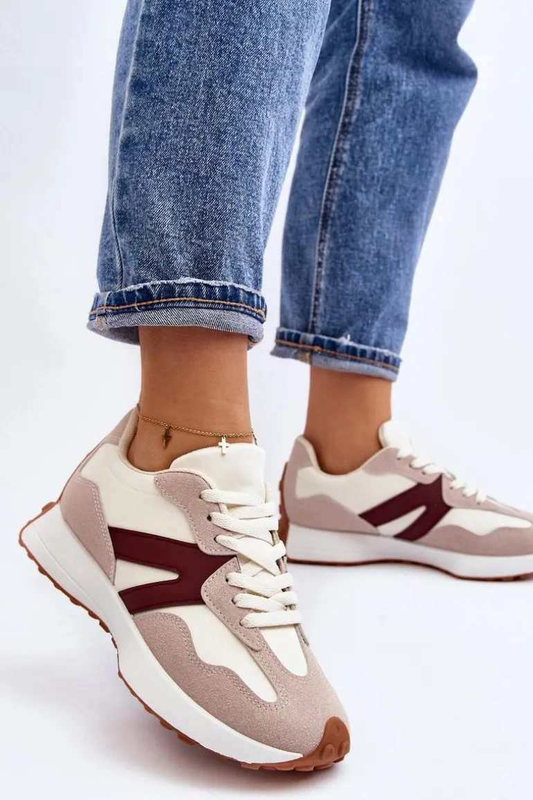 Buty Sportowe Damskie Beżowo-Bordowe Chloette