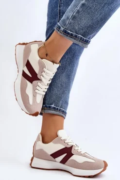 Buty Sportowe Damskie Beżowo-Bordowe Chloette