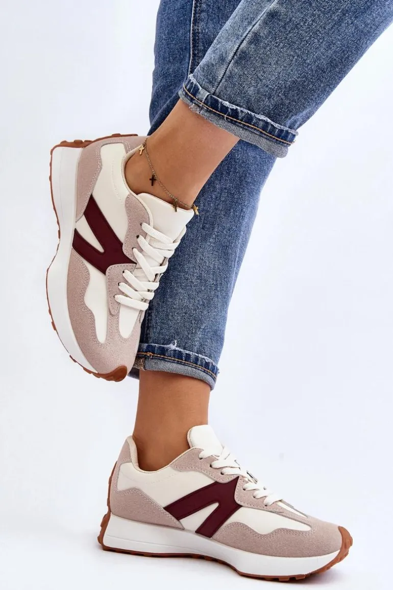 Buty Sportowe Damskie Beżowo-Bordowe Chloette