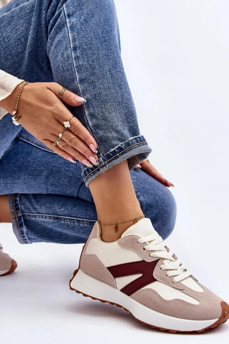 Buty Sportowe Damskie Beżowo-Bordowe Chloette