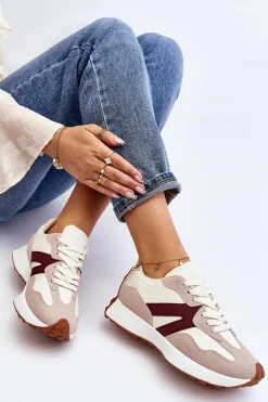Buty Sportowe Damskie Beżowo-Bordowe Chloette