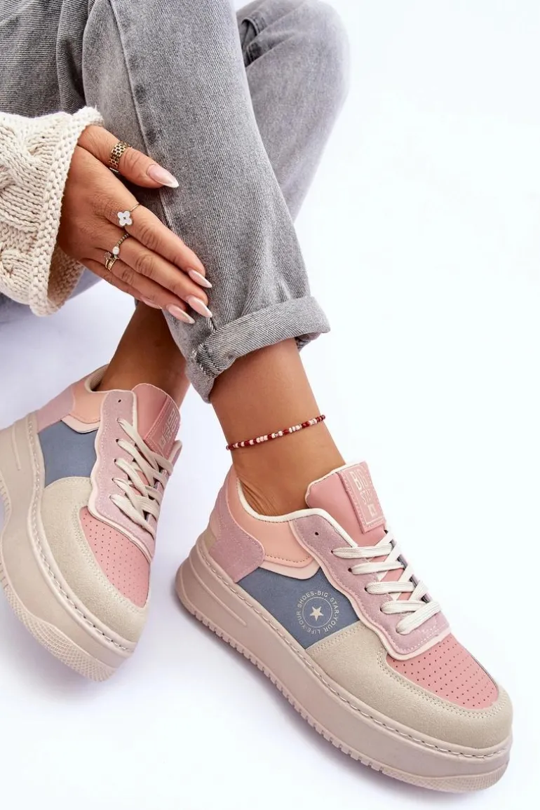 Buty Sportowe Damskie Big Star MM274233 Różowo-Beżowe