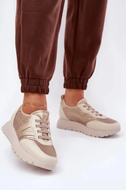 Buty Sportowe Damskie Na Platformie Vinceza 58510 Złote