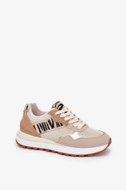 Buty Sportowe Damskie Na Platformie Zebra Beżowe Davinara