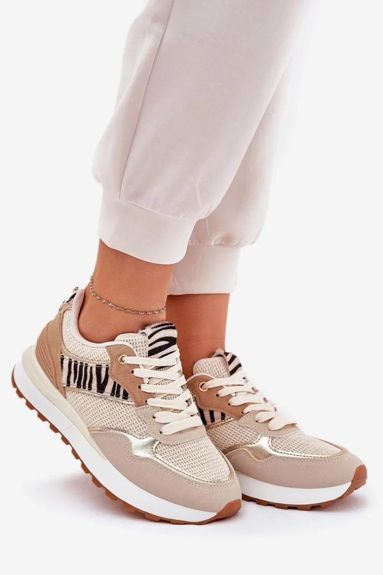 Buty Sportowe Damskie Na Platformie Zebra Beżowe Davinara