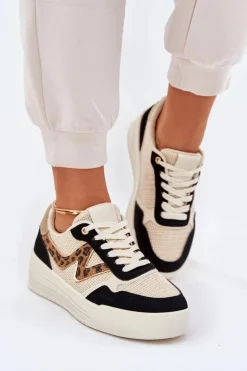 Buty Sportowe Damskie Na Platformie Panterka Czarne Lorori