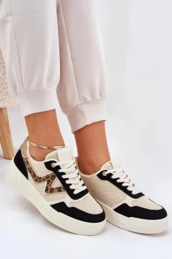 Buty Sportowe Damskie Na Platformie Panterka Czarne Lorori