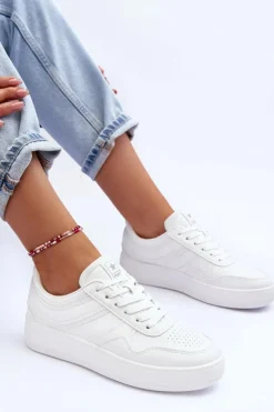 Buty Sportowe Damskie Na Platformie Białe Pudina
