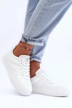 Buty Sportowe Damskie Na Platformie Białe Pudina