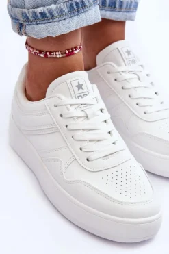 Buty Sportowe Damskie Na Platformie Białe Pudina