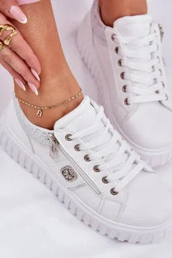 Buty Sportowe Damskie Na Platformie Z Eko Skóry Białe Velionna