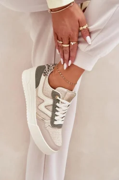 Buty Sportowe Damskie Na Platformie Panterka Zielone Lorori