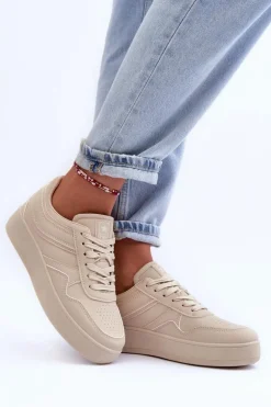 Buty Sportowe Damskie Na Platformie Beżowe Pudina