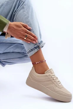 Buty Sportowe Damskie Na Platformie Beżowe Pudina