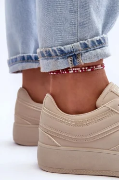 Buty Sportowe Damskie Na Platformie Beżowe Pudina