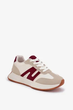 Buty Sportowe Damskie Na Platformie Beżowo-Bordowe Emidi