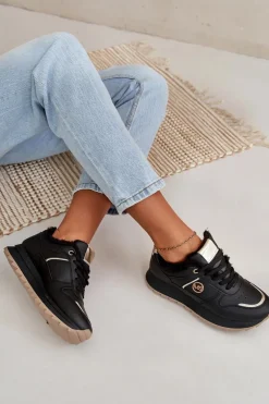 Buty Sportowe Damskie Ocieplane Futerkiem Na Platformie Czarne Lerisas