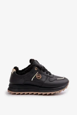Buty Sportowe Damskie Ocieplane Futerkiem Na Platformie Czarne Lerisas
