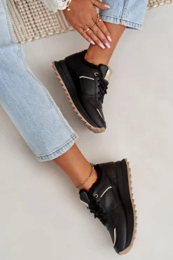 Buty Sportowe Damskie Ocieplane Futerkiem Na Platformie Czarne Lerisas