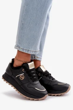 Buty Sportowe Damskie Ocieplane Futerkiem Na Platformie Czarne Lerisas