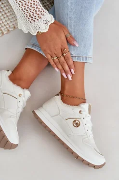 Buty Sportowe Damskie Ocieplane Futerkiem Na Platformie Białe Lerisas