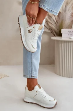 Buty Sportowe Damskie Ocieplane Futerkiem Na Platformie Białe Lerisas