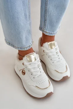 Buty Sportowe Damskie Ocieplane Futerkiem Na Platformie Białe Lerisas