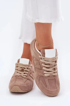 Buty Sportowe Damskie Z Eko Zamszu Ciemnobeżowe Dorella