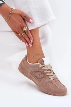 Buty Sportowe Damskie Z Eko Zamszu Ciemnobeżowe Dorella