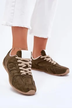 Buty Sportowe Damskie Z Eko Zamszu Ciemnozielone Dorella