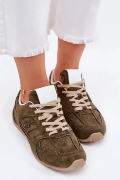 Buty Sportowe Damskie Z Eko Zamszu Ciemnozielone Dorella