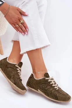 Buty Sportowe Damskie Z Eko Zamszu Ciemnozielone Dorella