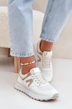 Buty Sportowe Damskie Z Eko Skóry Beżowe Berieta