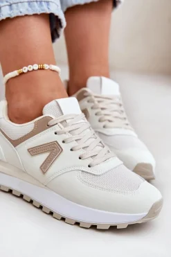 Buty Sportowe Damskie Z Eko Skóry Beżowe Berieta