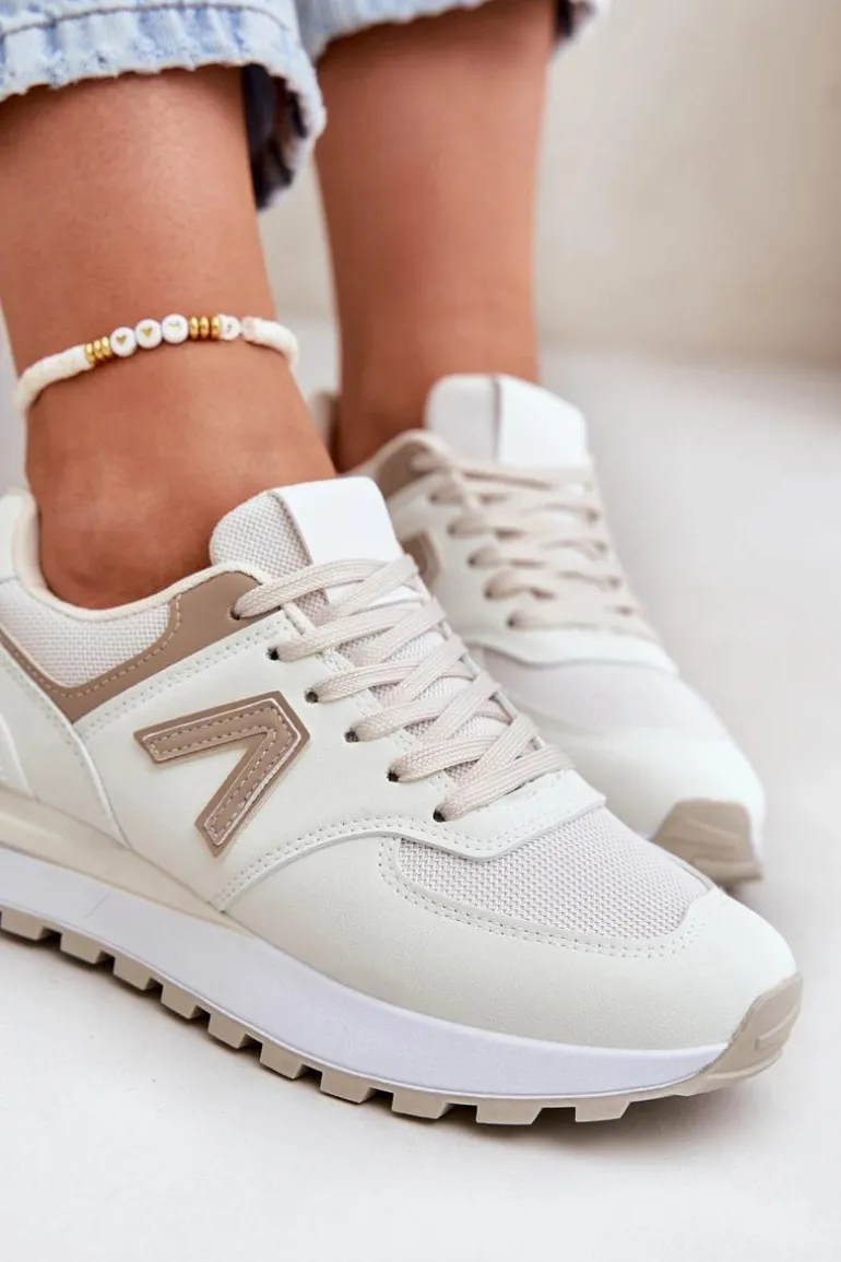 Buty Sportowe Damskie Z Eko Skóry Beżowe Berieta