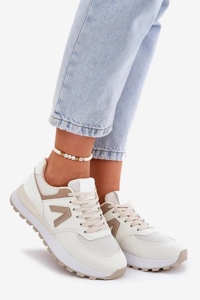 Buty Sportowe Damskie Z Eko Skóry Beżowe Berieta