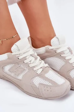 Buty Sportowe Damskie Z Eko Zamszu Biało-Beżowe Dorella
