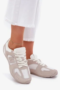 Buty Sportowe Damskie Z Eko Zamszu Biało-Beżowe Dorella