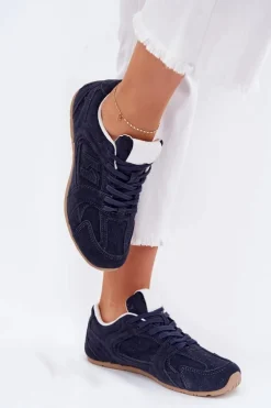 Buty Sportowe Damskie Z Eko Zamszu Granatowe Dorella