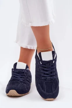 Buty Sportowe Damskie Z Eko Zamszu Granatowe Dorella