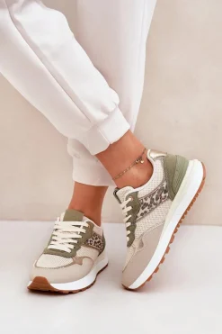 Buty Sportowe Damskie Z Panterką Na Platformie Zielone Davinara