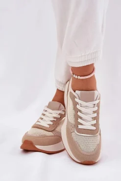 Buty Sportowe Damskie Z Siateczką Na Platformie Khaki Poova