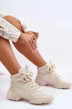 Buty Sportowe Damskie Zamszowe Z Łańcuchem Beżowe Tymagio