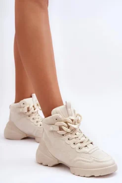 Buty Sportowe Damskie Zamszowe Z Łańcuchem Beżowe Tymagio