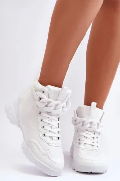 Buty Sportowe Damskie Zamszowe Z Łańcuchem Białe Tymagio